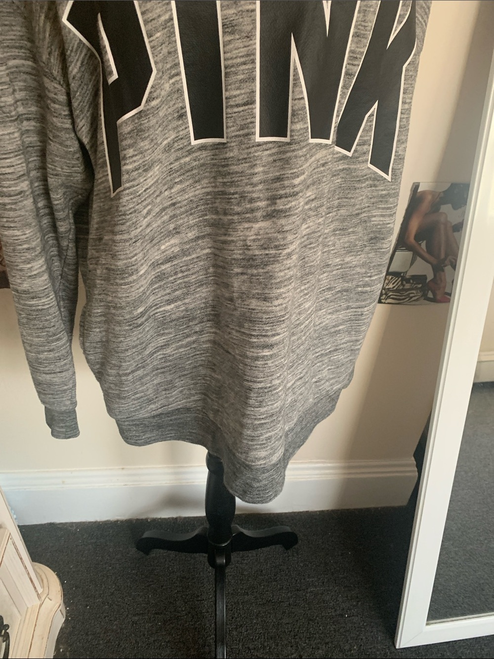 PINK Victoria's Secret Gray Funnel Neck Hoodie with Black Logo - Picture 7 of 10